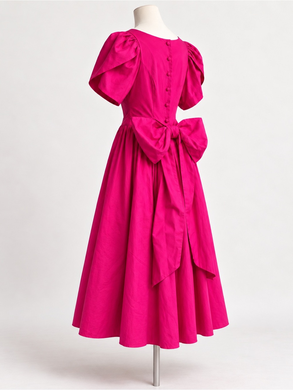 Vintage Laura Ashley Pink Cotton Midi Dress Statement Bow Made in Great Britain